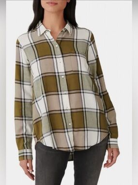Lucky Brand Classic Cotton Button Up Shirt Green Multi Plaid Button-Down Shirt